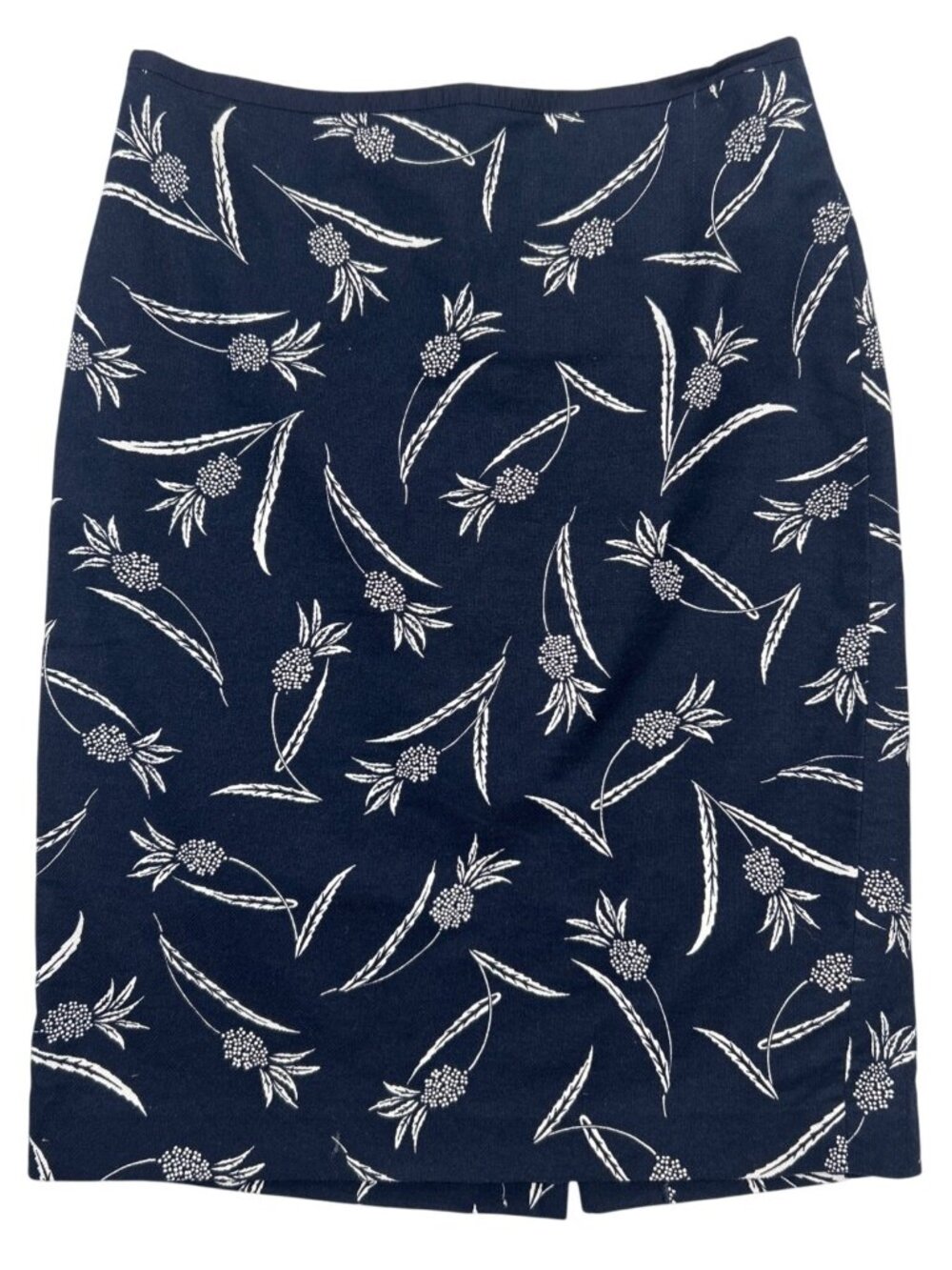 Ann Taylor Women's 4 Pencil Skirt Floral Navy Blue Office Classic